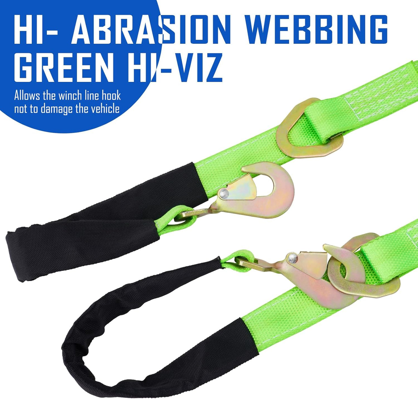 V-Bridle Strap 2" x 4' w/Snap Hooks/Cordura Sleeve and Axle Strap, D Ring Middle, 4700 lbs Capacity Heavy-Duty Tow Straps for UTV ATV Truck Car Tractor SUV