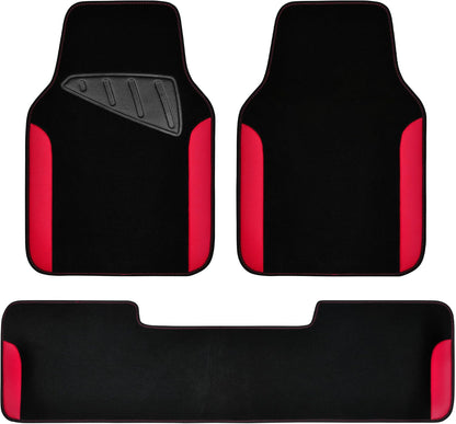 CAR PASS Rainbow Waterproof Universal Fit Faux Leather Car Carpet- Anti-Slip Nibbed Backing Floor Mats for SUV, Vans,Sedans,Trucks, Automotive Set of 4 for Women (Black with Red)