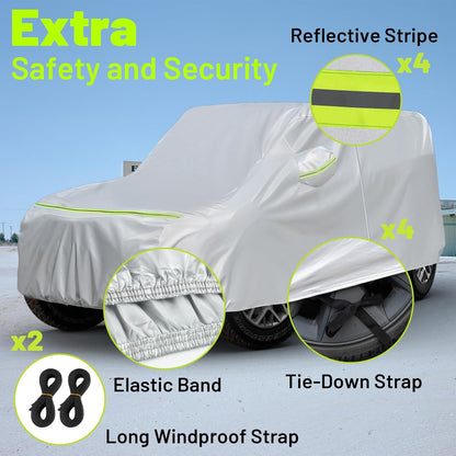 Favoto SUV Car Cover Waterproof All Weather 6 Layers Heavy Duty Car Cover for Automobiles Rain Sun Snow UV Protection with Inner Cotton Car Cover Outdoor Universal Fit for SUV (188-198 inch) Silver