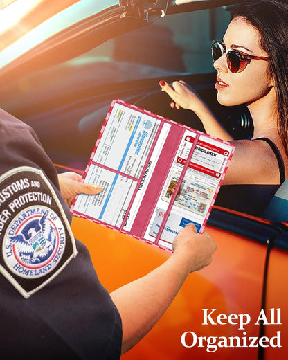 Slohif Car Registration and Insurance Card Holder with Magnetic Shut - Vehicle Glove Box Organizer Women Leather Automobile License Holders Coasters Auto Accessories Case for Document,Strawberry