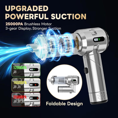 Sycoodeal Handheld Car Vacuum Cleaner, 25000PA Strong Cyclonic Suction Portable Mini Vacuum Cordless with Digital Display Lightweight Handheld for Pet Hair, Car, Home, Office, Kitchen(Silver)