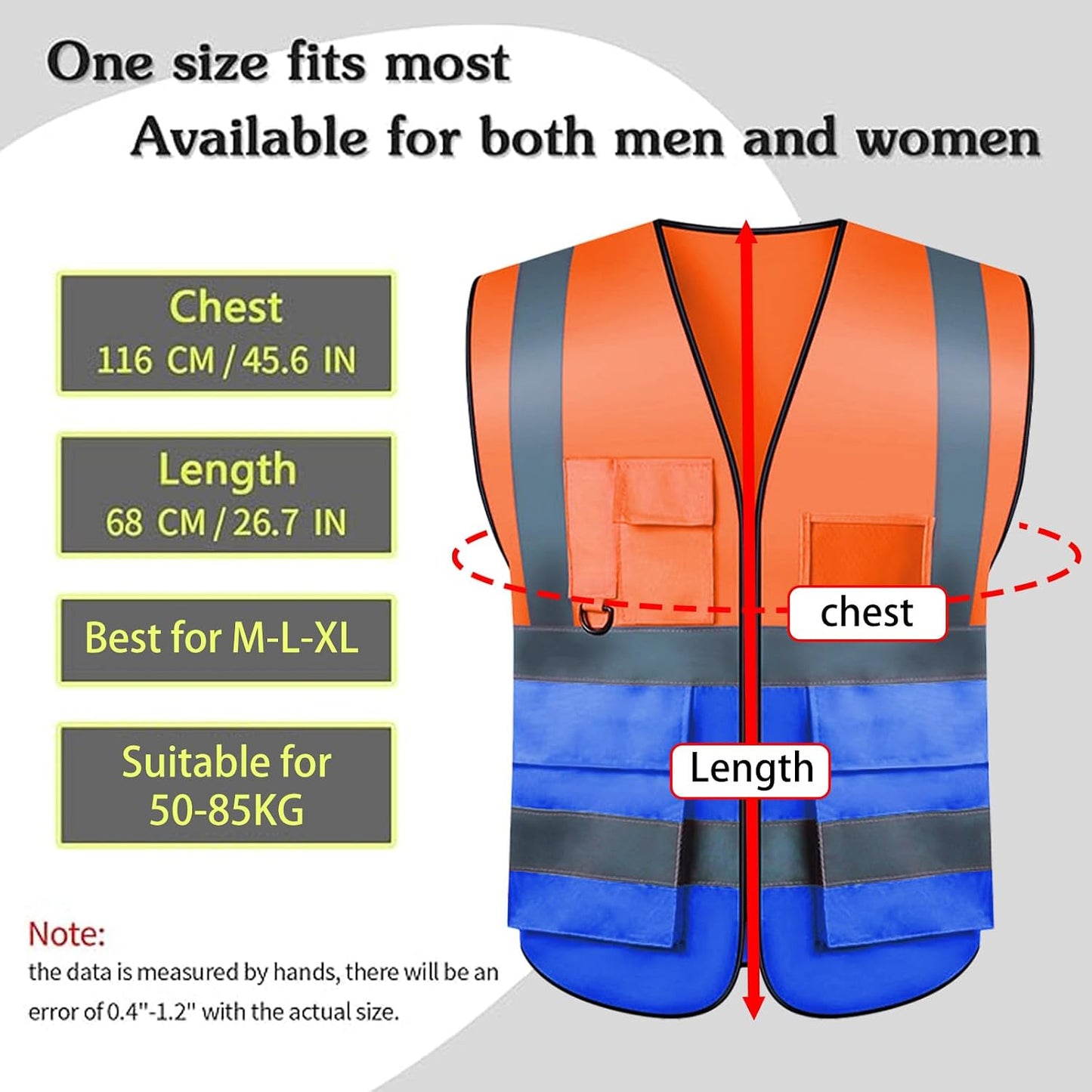 Safety Vests 20 Pack,Hi Vis Construction Vest with 5 Pockets and Zipper,Reflective Vest for Men Women Work One Size