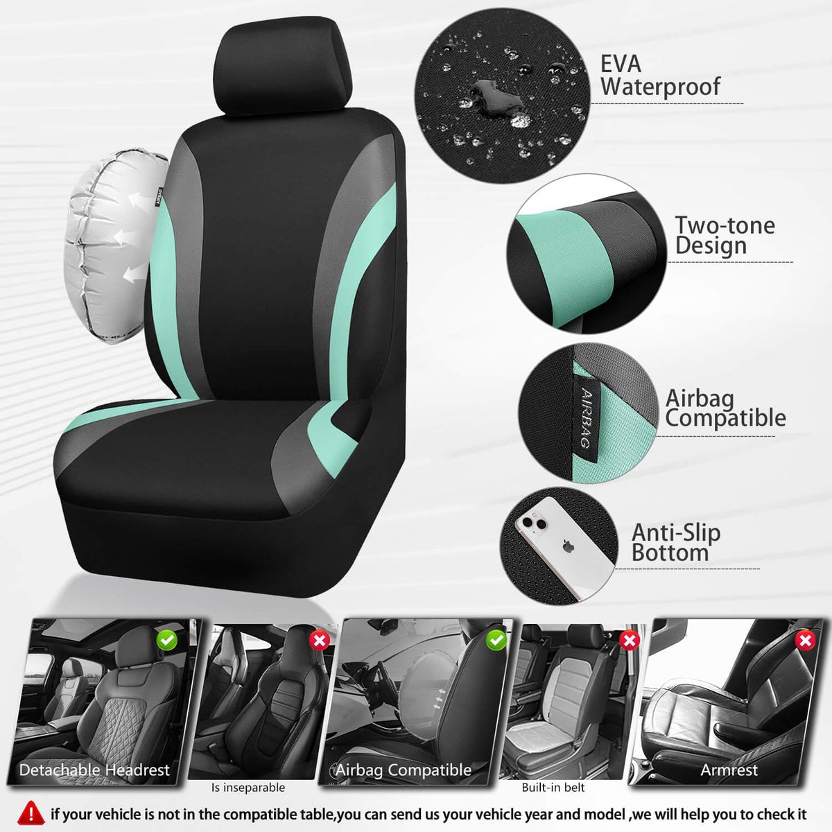 CAR PASS Line Rider Sporty Front Seat Covers,Gray Car Seat Covers Two Front Seats Only, Airbag Compatible,Universal Fit Sedans,Cars,Vans,SUV,Truck(Black and Gray)