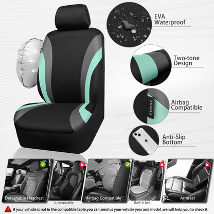 CAR PASS Line Rider Sporty Front Seat Covers,Gray Car Seat Covers Two Front Seats Only, Airbag Compatible,Universal Fit Sedans,Cars,Vans,SUV,Truck(Black and Gray)