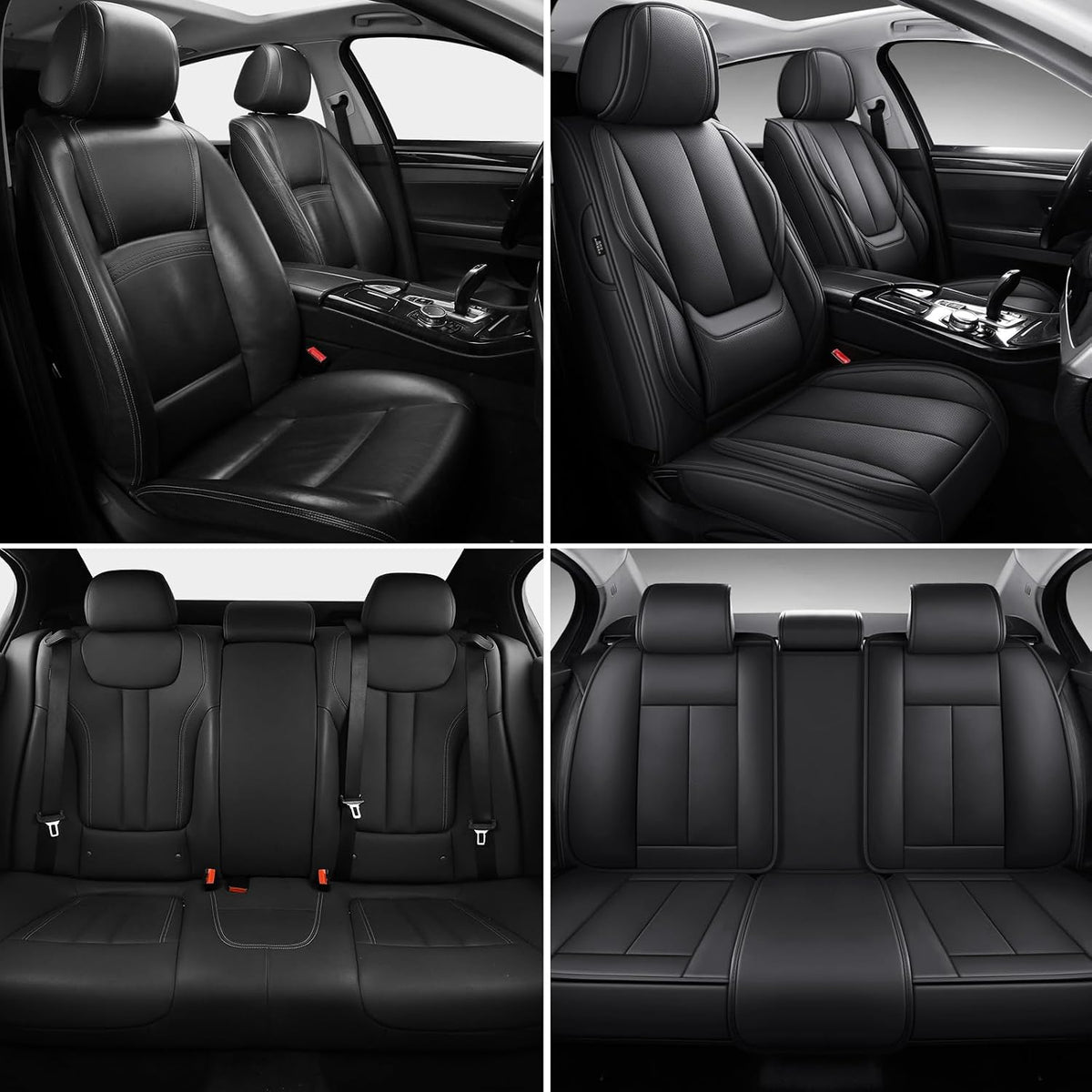 MINGBRON Car Seat Cover Full Set, Leather Car Seat Cover, Waterproof Seat Covers, Car Seat Cushion, Nappa Leather Seat Covers Car Seat Protector Universal Fit Most Cars Black