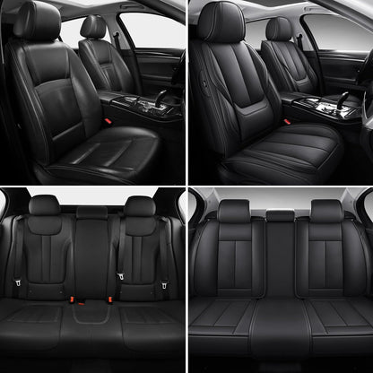 MINGBRON Car Seat Cover Full Set, Leather Car Seat Cover, Waterproof Seat Covers, Car Seat Cushion, Nappa Leather Seat Covers Car Seat Protector Universal Fit Most Cars Black