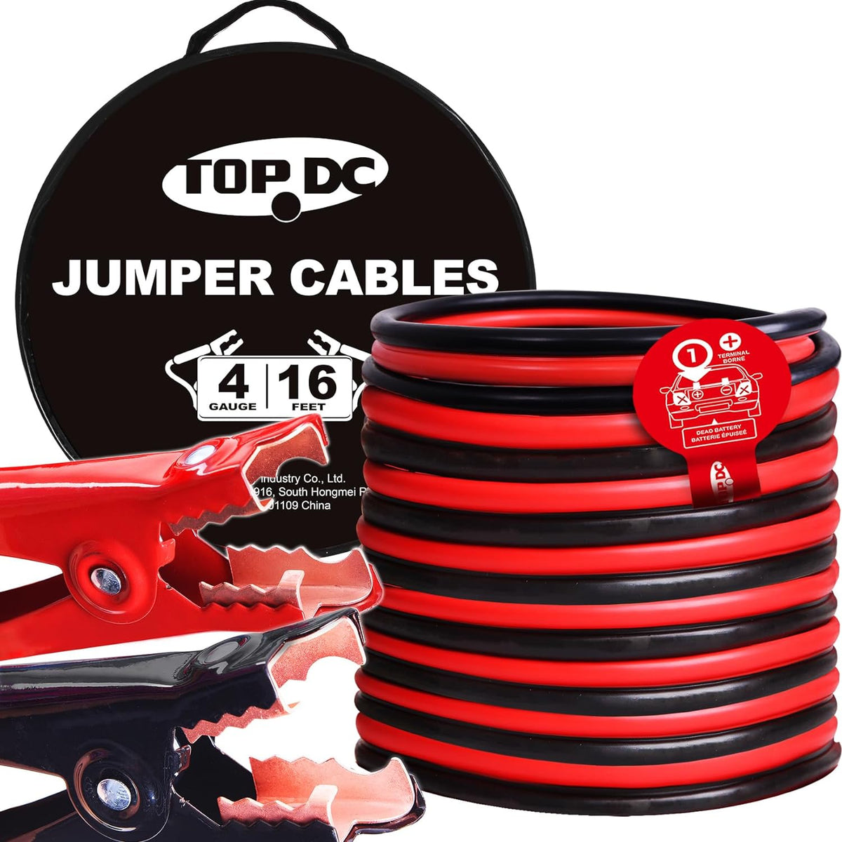 TOPDC 4 Gauge 16 Feet Jumper Cables for Car, SUV and Trucks Battery, Heavy Duty Automotive Booster Cables for Jump Starting Dead or Weak Batteries with Carry Bag, (TD-P0416)