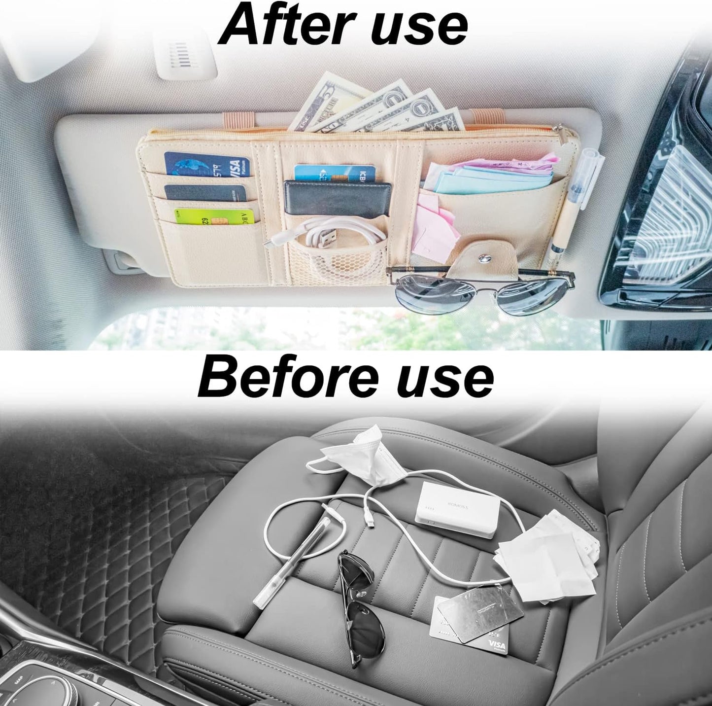 Keedolla Car Sun Visor Organizer, Truck Visor Organizer Car Sun Storage Pocket Pouch Case Bag for Sunglasses, Cards, Pens and Document - Pink