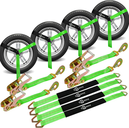 Trekassy 2" x 144" Car Tie Down Straps for Trailers, Heavy Duty Tire Tie Downs for ATV/UTV, 10000lbs Break Strength, Include 4 Axle Straps for Different Uses