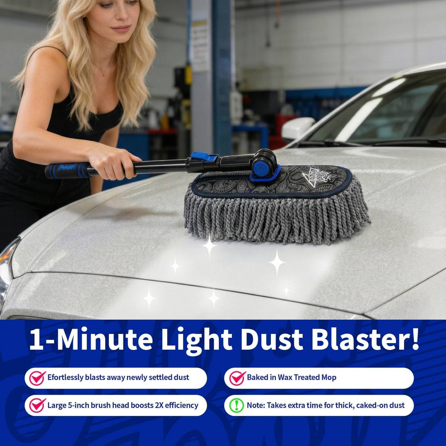 Flash Dog Car Duster Exterior & Interior Duster Aluminum Alloy Extendable Handle and Wax Cotton Strands Scratch-Free Cleaning for Cars, SUVs, RVs | Waterless Dust & Pollen Remover