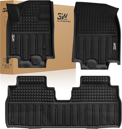 3W Floor Mats & Cargo Liner Fit for 2021 2022 2023 2024 2025 2026 Chevy Tahoe/GMC Yukon/Cadillac Escalade 7 Seat, TPE All Weather Custom Fit Car Accessories Heavy Duty Rubber Full Set Trunk Mats - Colors A