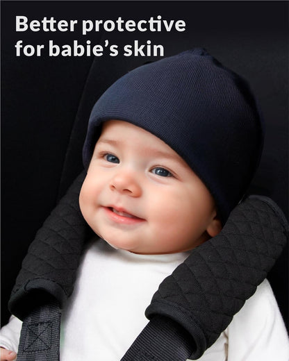 2 Pack Car Seat Belt Covers for Baby Kids, Reversible Soft Car Seat Shoulder Strap Pads, Seatbelt Cushion, Neck Strap Covers for Stroller, Carrier, Pushchair (Black Star)