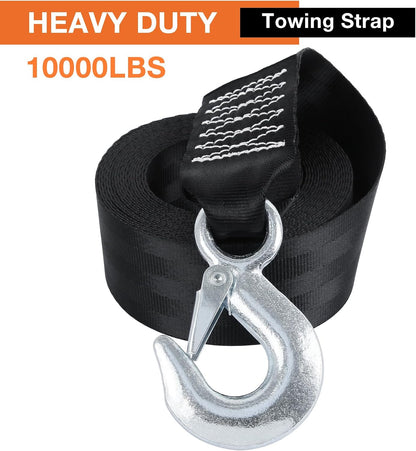 Recovery Tow Strap 2in X 20ft Heavy Duty 20,000 lbs Break Strength, Use for Emergency Towing Rope, Tree Saver, Winch Extension, Triple Reinforced Loops, Protective Sleeves,Car Accessories