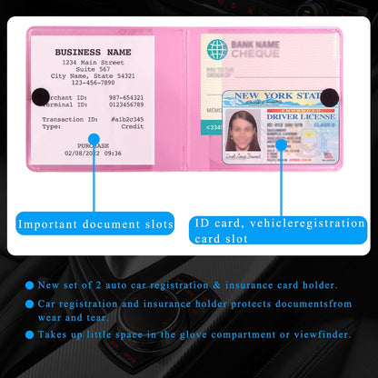 Kewucn 1 PC Car Registration Insurance Holder, Essential Auto Card Glove Box Organizer, Vehicle Interior Accessories Perfect for Most Car, Truck, SUV (10.55''×4.8'', Pink)