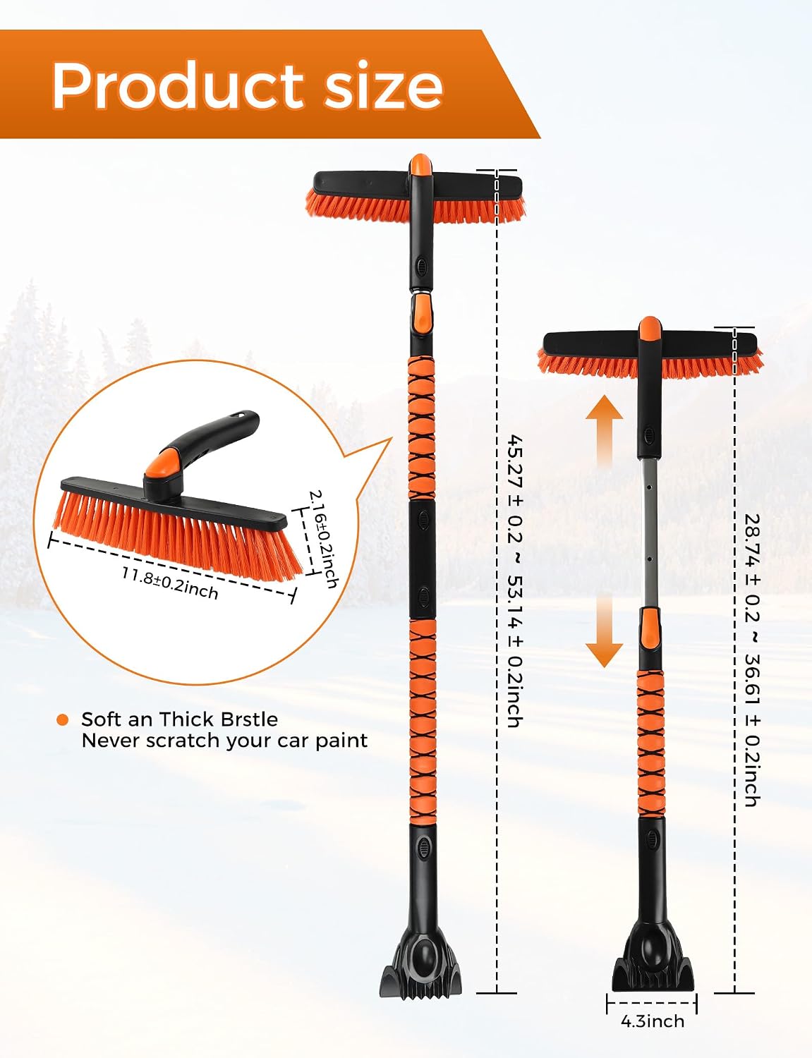 41" Ice Scrapers for Car Windshieldand Extendable Snow Brush with Foam Grip and 360° Pivoting Brush Head for Christmas Car Auto Truck SUV