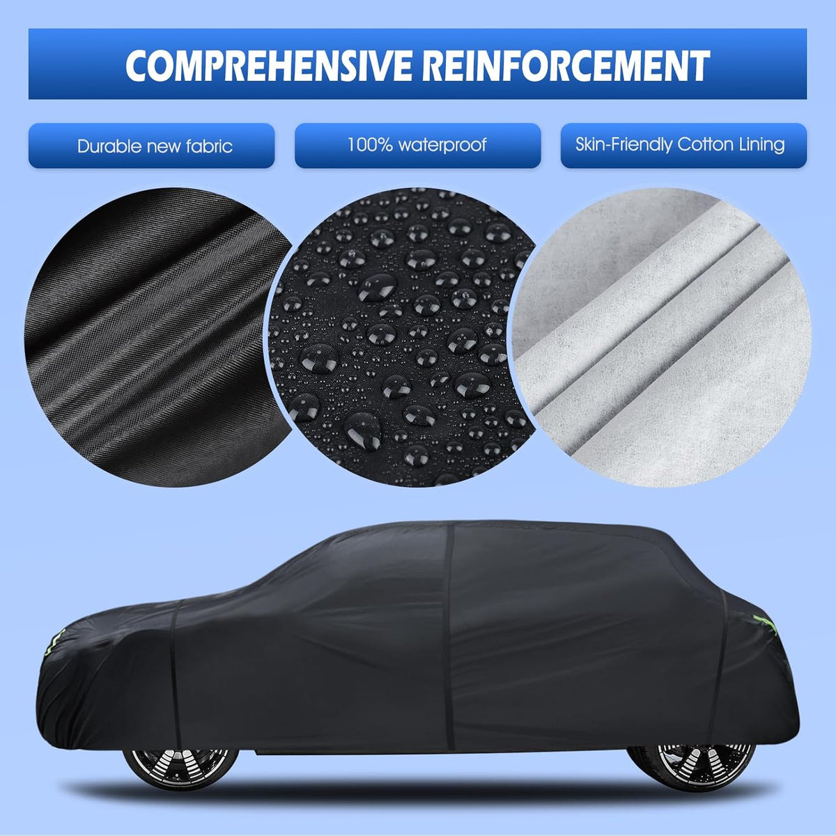 6 Layers Car Cover Waterproof All Weather for Automobiles, Size A3 with Zipper Cotton Fit for Toyota Camry, Honda Accord, Ford Mustang, Chevy Camaro/Malibu,Kia Optima/K5 (187-198 inch)