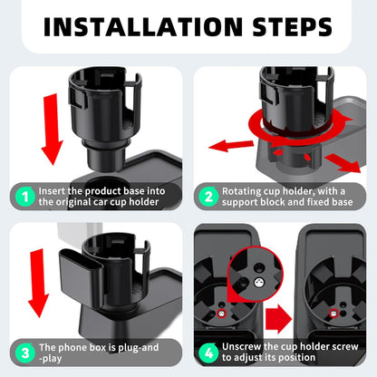 2-in-1 Car Cup Holder Expander with Phone Holder, 2.6“-3.93” Vehicle Cupholder Extender Adapter with Adjustable Base, Universal Multifunctional Auto Insert Drink Holder Expander