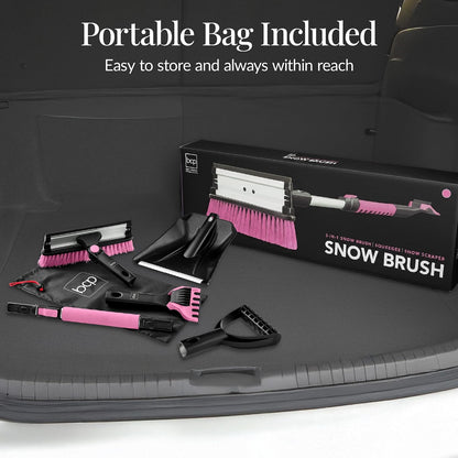 Best Choice Products Snow Brush with Squeegee & Ice Scraper, Up to 39" Extendable Foam Grip, 270° Pivoting Snow Brush for Car Truck SUV, Storage Bag Included - Pink