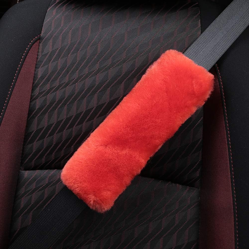 OGLAND Authentic Sheepskin Car Seat Belt Pad,2 Pack Soft Seat Belt Cover for Shoulder Pad Neck Cushion Protector Car Accessories by Genuine Natural Merino Wool (Misty Gray) - Colors A