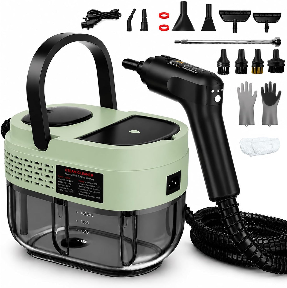 Handheld Steam Cleaner for Home, 2500W High Pressure Steam Cleaner for Car Detailing, 3 Steam Levels, 1600Ml Tank, High Heat Steamer for Bed Bugs, Couch, Furniture, Kitchen, Bathroom, Floors
