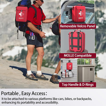 First Aid Kit, Professional Trauma First Aid Kit with Labelled Compartments Molle System for Car, Hiking, Backpacking, Camping, Traveling, and Cycling