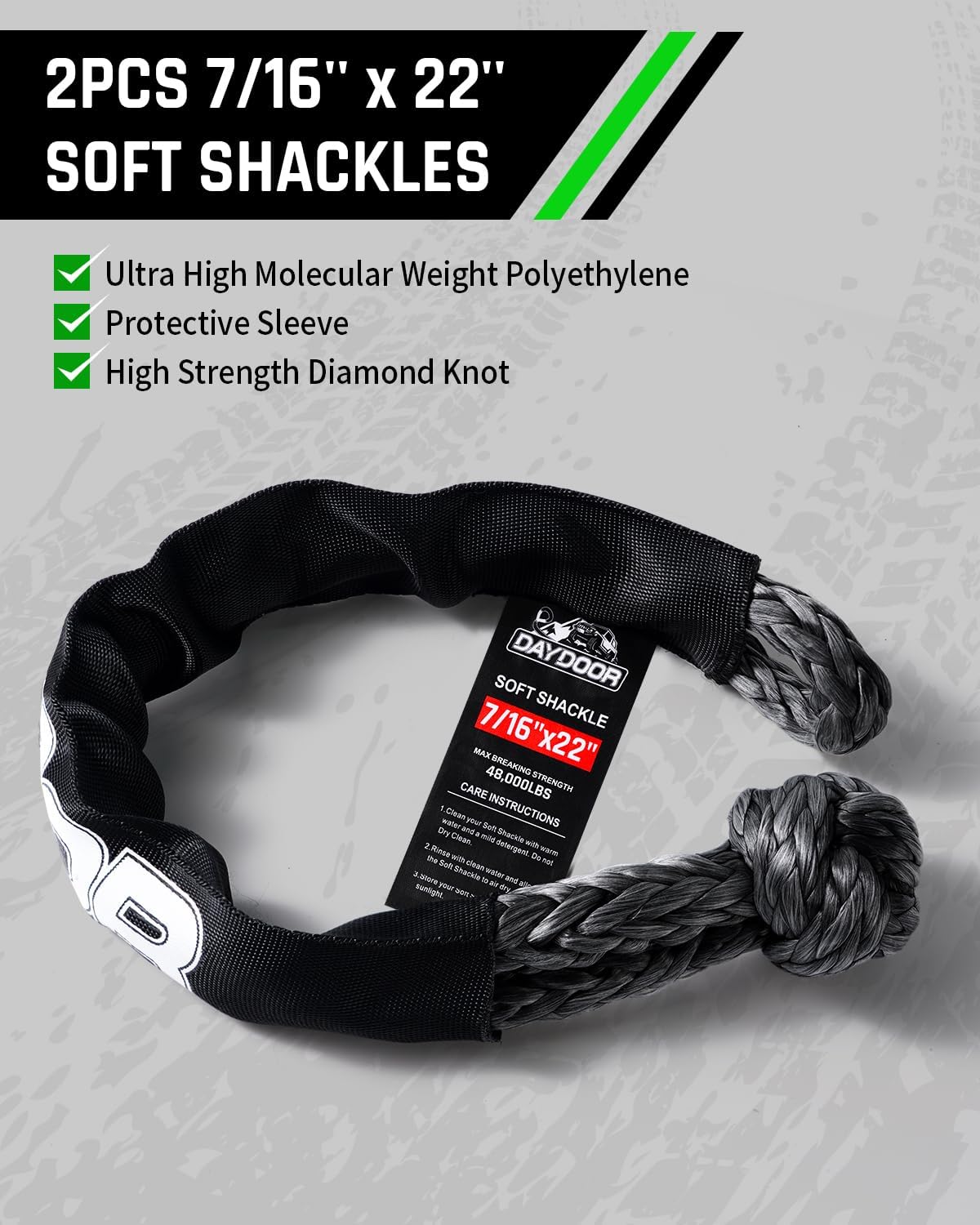 DAYDOOR Recovery Tow Rope Kit with 2 Soft Shackles, 7/16 Inch x 30 ft 31,200 Lbs UHMWPE Tow Strap, Synthetic Towing Rope Recovery Kit for ATV, UTV, SUV, Cars (Gray)