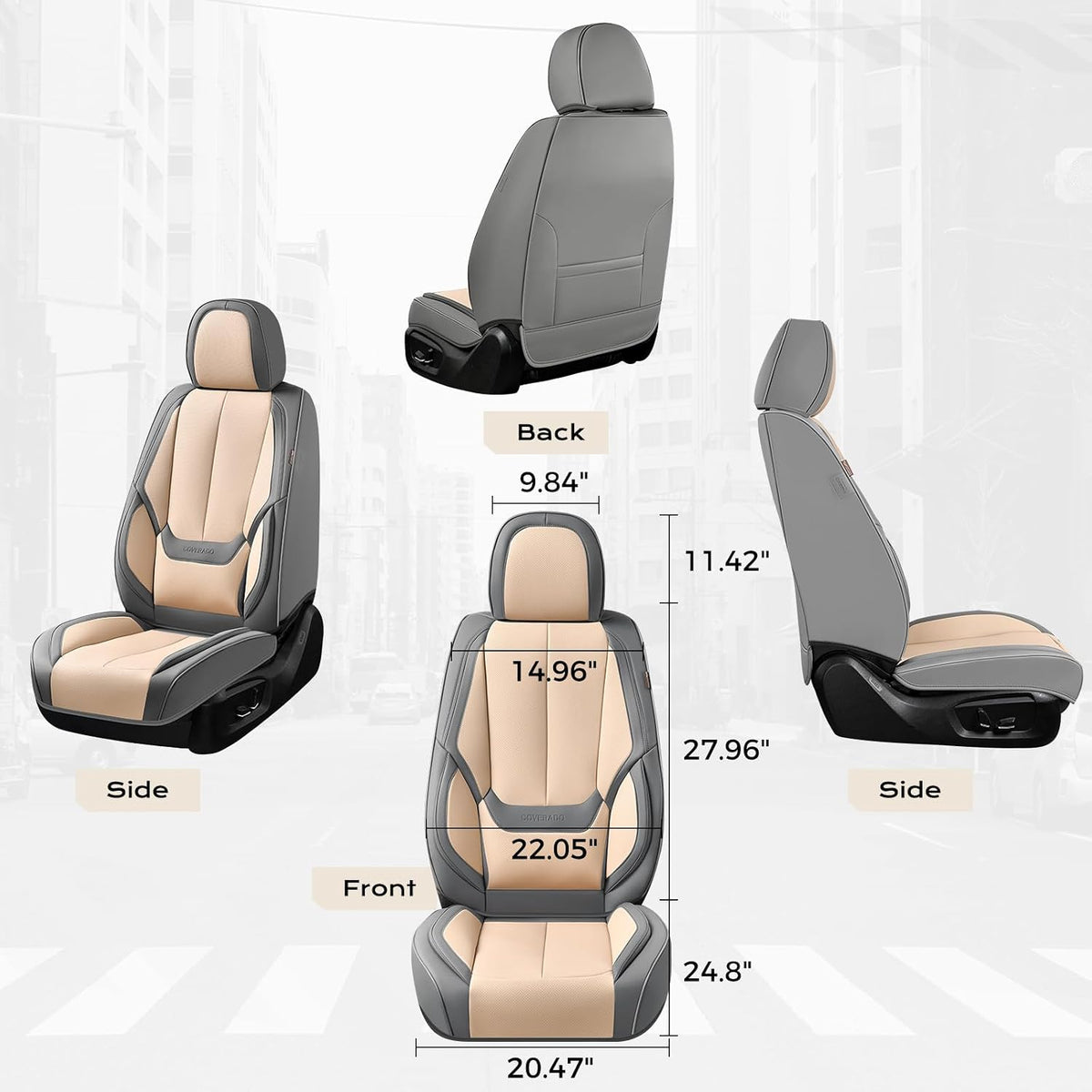Coverado Seat Covers Full Set, Black Seat Covers for Cars 5 Seats, Car Seat Protector, Waterproof Nappa Leather Car Seat Cushion, Front and Rear Car Seat Cover Fit for Most Sedans SUV Pick-up Truck - Colors B