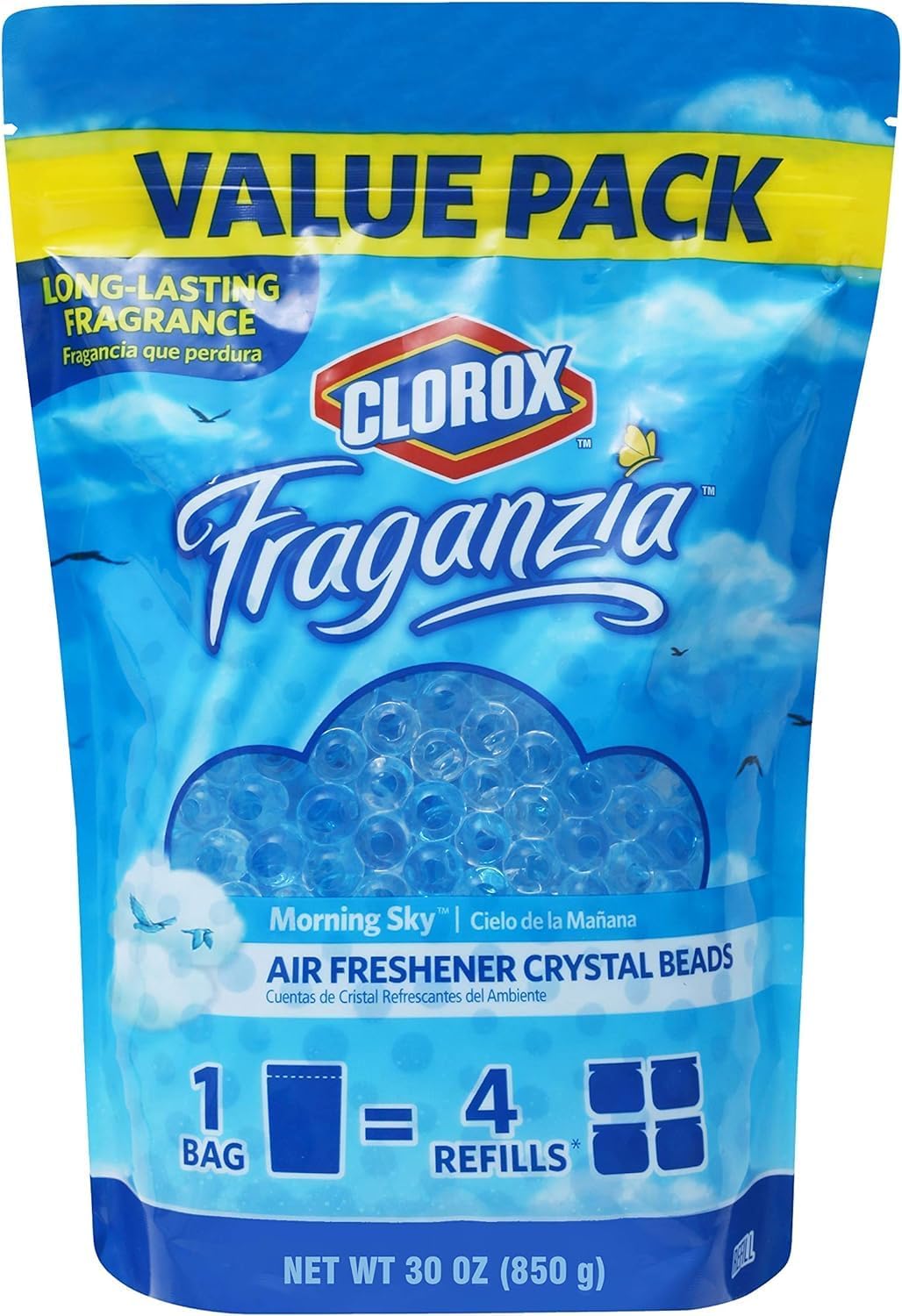 Clorox Fraganzia Crystal Beads Air Freshener, Long Lasting Room Deodorizer and Odor Eliminator Gel Beads to Freshen Home, Car, or Office, Fresh Ocean Breeze Scent, 12 Fl Oz