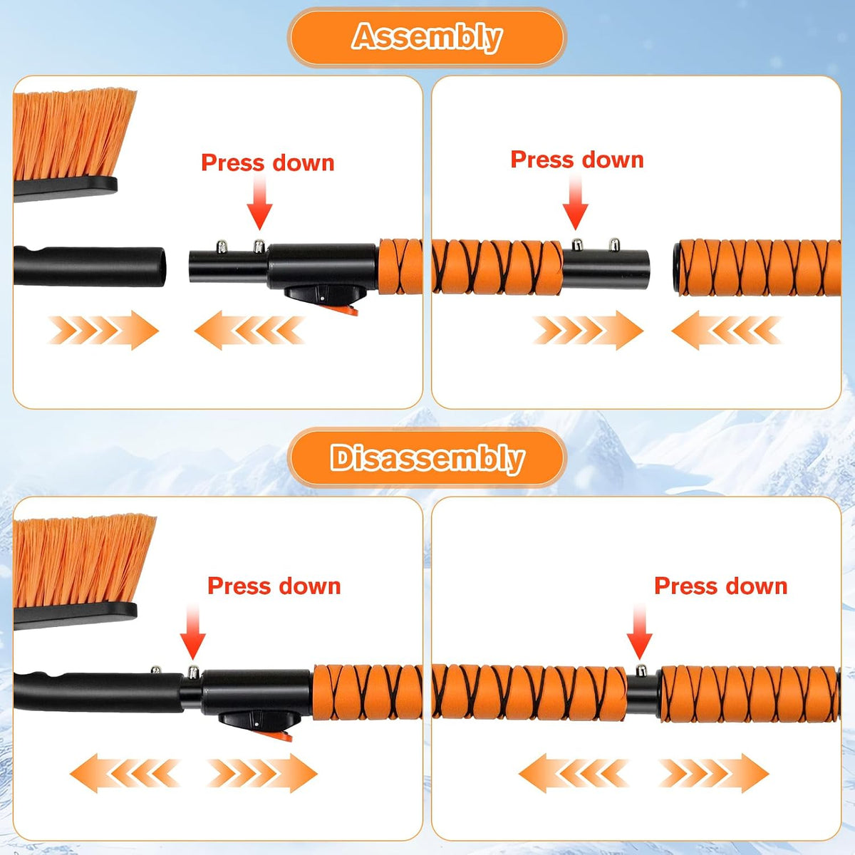 Showvigor 25" Snow Brush and Ice Scrapers for Car Windshield, 2-in-1 Detachable Design with Paint Protection, Extra Long Snow Removal Tool for Cars, Trucks, SUVs - Great for Drivers