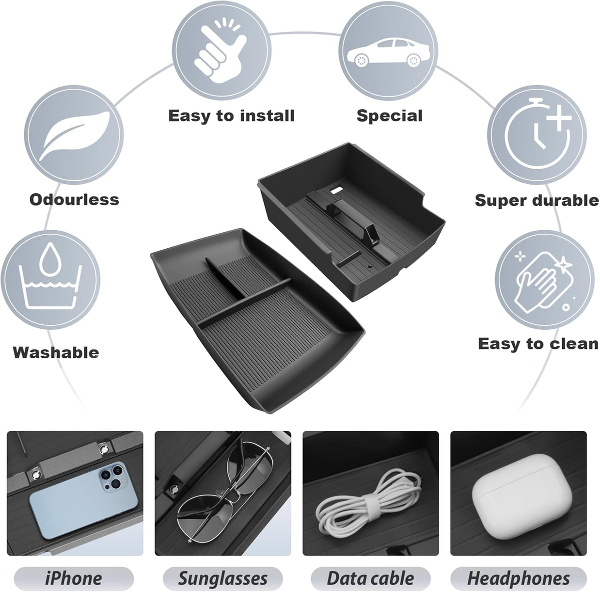 SKTU 2-Pack 2023 2024 2025 2026 Lexu s RX350 Center Console Organizer for 2023-2026 Lexu s RX350/RX450h/RX500h Console Tray 2023 2024 2025 2026 RX350 Accessories with Sunglasses Holder [Double Layers]