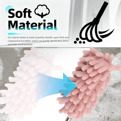 2PCS Car Duster Interior with Bendable Head & Retractable Extension Pole,Pink Microfiber Duster for Car Interior Detailing Cleaning,Universal Cars Interiors Dusters Cars Tools