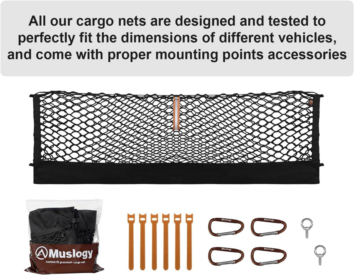Muslogy Truck Bed Cargo Net Trunk Netting Compatible with 2023-2025 2026 Honda CR-V Accessories, Pickup Cargo Organizer SUV Sedan Storage Net w/Heavy Duty Carabiners - Colors B