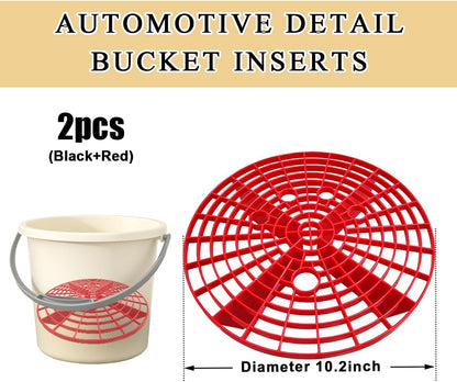 2 PCS Car Wash Bucket Insert, Plastic Wash Bucket Insert Removes Dirt Debris for Car Detailing Cleaning, Auto Detail Grit Trap Fits 12 Inch Diameter or 3-5 Gallon Bucket (Black+Red)