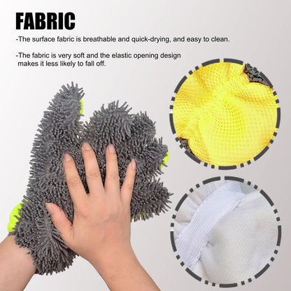Car Wash Mitt Microfiber Scratch Free,Premium Chenille Ultra-Soft Car Wash Gloves,Thickened Inside Coated Swirl-Free Finish 5-Finger Design Detailing for Cleaning Car Wash Brush,2-Pack Yellow