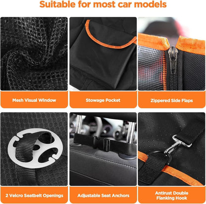 Shodu Waterproof Dog Car Seat Cover for Back Seat,Collapsible Scratchproof Dog Car Seats Covers,Nonslip Dogs Seat Cover with Mesh Window,Storage Pocket,Side Flaps,Universal Size Fit for Car/Truck/SUV