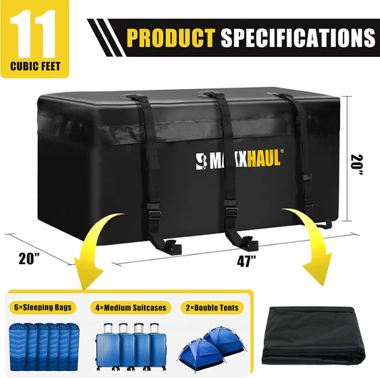 MaxxHaul Rooftop Cargo Bag 15 Cu Ft - Waterproof Universal Car Roof Carrier with Luggage Lock - No Rack Needed - Anti-Slip Mat - 100 lb Capacity - for Cars & SUV's (50719)