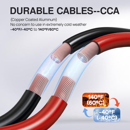 NOONE Jumper Cables for Car Battery, Heavy Duty Automotive Booster Cables for Jump Starting Dead or Weak Batteries (10-Feet)