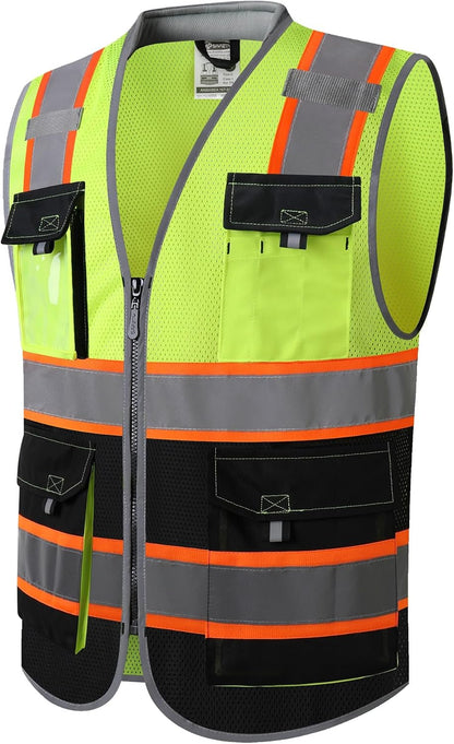 JKSafety Safety Vest for Men Women Hi Vis with Pockets and Cushioned Collar Construction Vest Meet ANSI Standard (BX360)