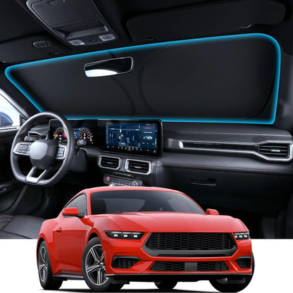 Wigoo Tesla New Model Y Accessories Windshield Sunshade [OEM Design, 100% Sun Blockage] Foldable Heat Insulation Sunshade with Storage Bag, for Model Y 2020~2026 (Juniper), Silver Coating - Colors B