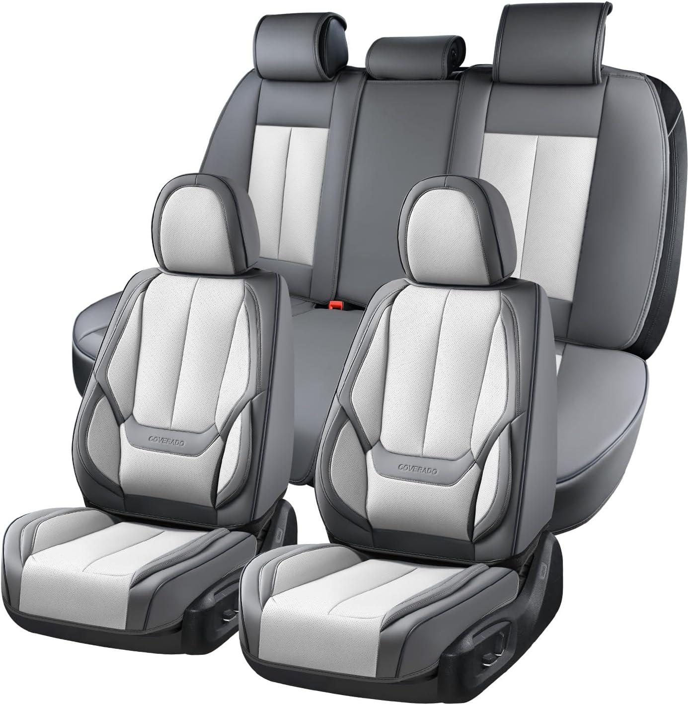 Coverado Seat Covers Full Set, Black Seat Covers for Cars 5 Seats, Car Seat Protector, Waterproof Nappa Leather Car Seat Cushion, Front and Rear Car Seat Cover Fit for Most Sedans SUV Pick-up Truck - Colors B