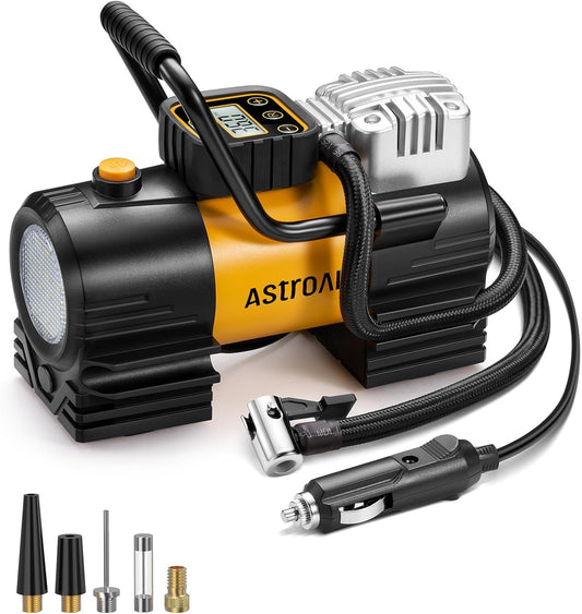AstroAI Tire Inflator Portable Air Compressor 150 PSI 12V DC Tire Pump with Digital Gauge Auto Shut-Off Fast Inflation, Ultra-Bright 12 LED Emergency Light for Car, Motorcycle, Bike, Ball, Inflatables