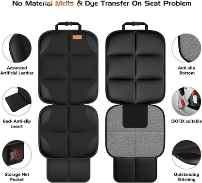 SMART ELF Non-Slip Backing Backseat Car Organizer Kick Mat with Storage Pockets, Large Waterproof Baby Car Seat Protector for Leather and Fabric (Black)