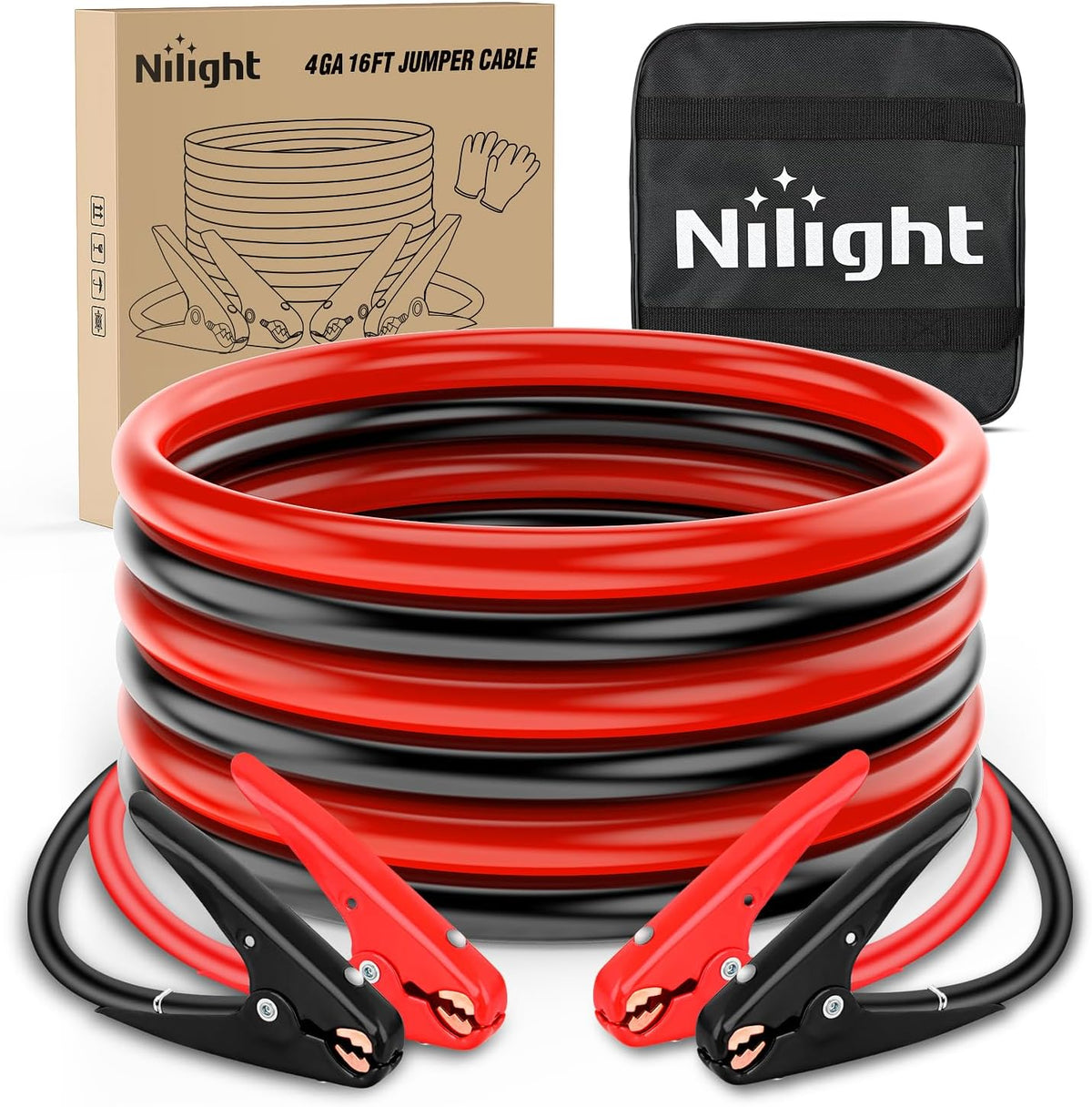 Nilight Jumper Cables for Car Battery 8 Gauge 12 FT Booster Cable Heavy Duty 250 A CCA with Carrying Bag Jump Start Emergency Kit Pickup Vans SUV Sedan Motorcycle