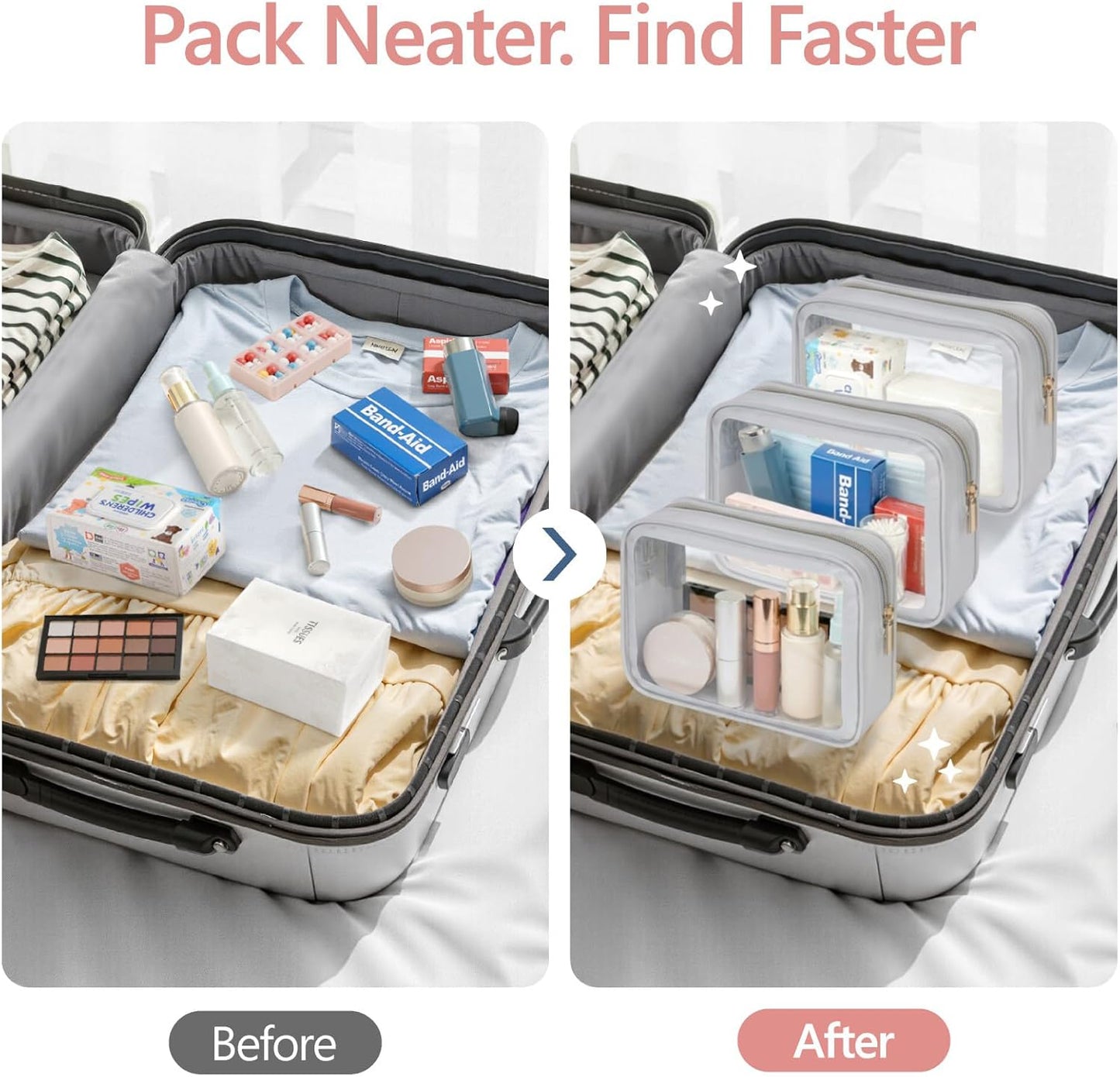 PACKISM Clear Makeup Bag - TSA Approved Toiletry Bag for Carry-on & Checked Luggage, Water Resistant Car Storage Organizer with Reinforced Seams