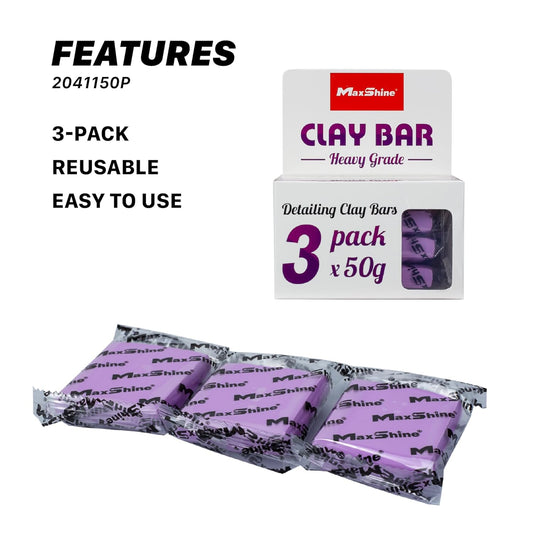 Maxshine Universal 3-Pack Magic Clay Bar – Heavy Grade 50g Car Detailing Clay for Paint, Glass, Plastic & Metal Surfaces – Removes Surface Contaminants, Overspray, Brake Dust & Road Grime