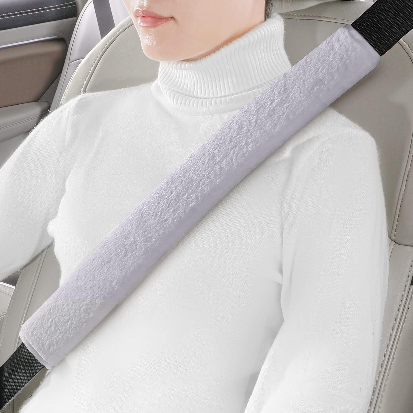 LACDL Extra Long Seatbelt Cover Super Soft Furry for Adults Kids Women & Men, Thick Plush Full Car Seat Belt Strap Cushion, Fluffy Shoulder Pad Protector, Auto Interior Accessories, 1pc, Black, 15.5in