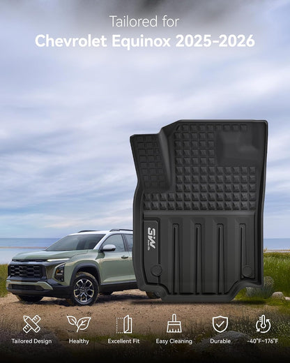 3W Floor Mats & Cargo Liner Fit for 2021 2022 2023 2024 2025 2026 Chevy Tahoe/GMC Yukon/Cadillac Escalade 7 Seat, TPE All Weather Custom Fit Car Accessories Heavy Duty Rubber Full Set Trunk Mats - Colors A
