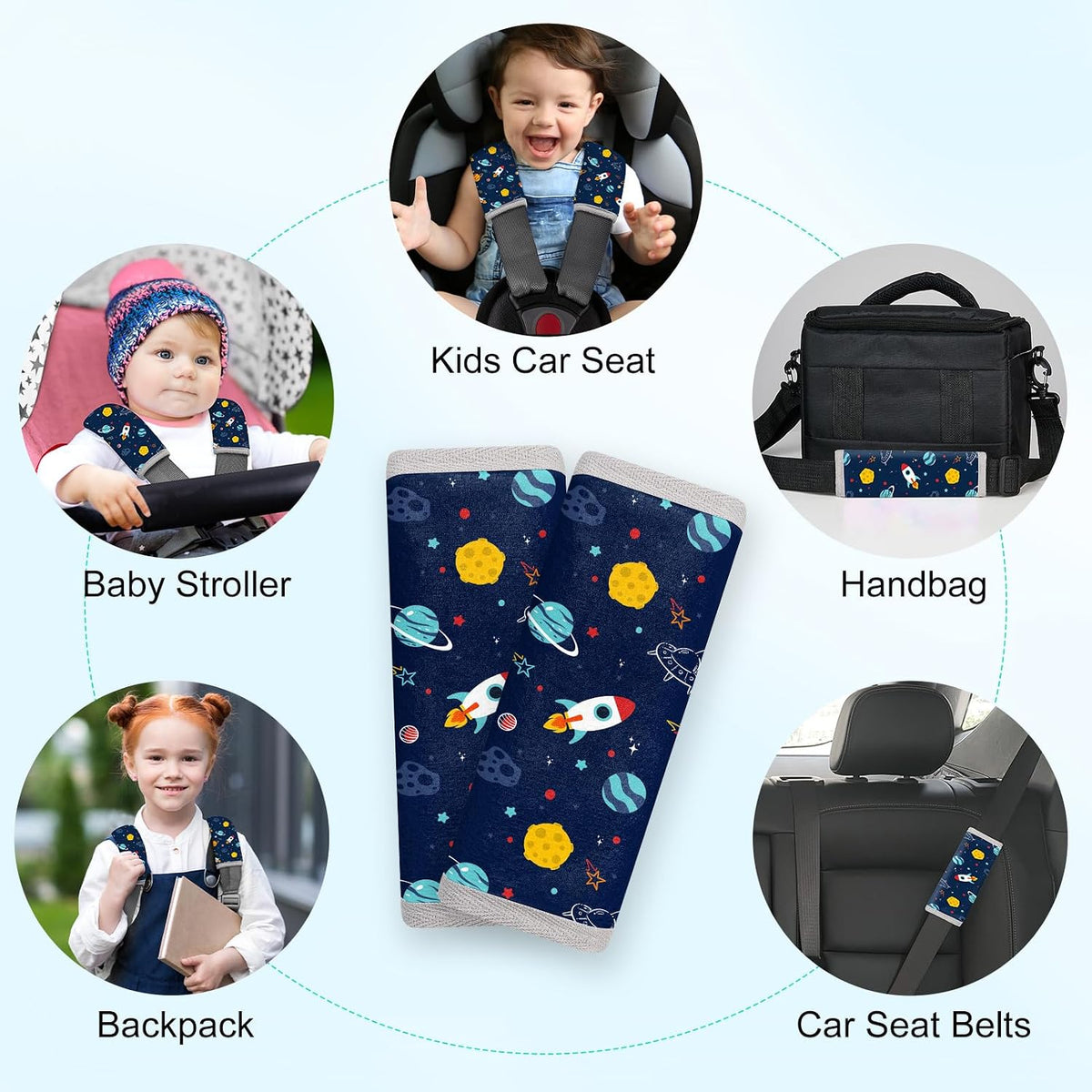 Seat Belt Cover Pad for Baby, Soft Seatbelt Cushion Covers for Kids 2Pcs Car Seat Strap Shoulder Pads for All Car Seats, Stroller, High Chair,Blue Dinosaur