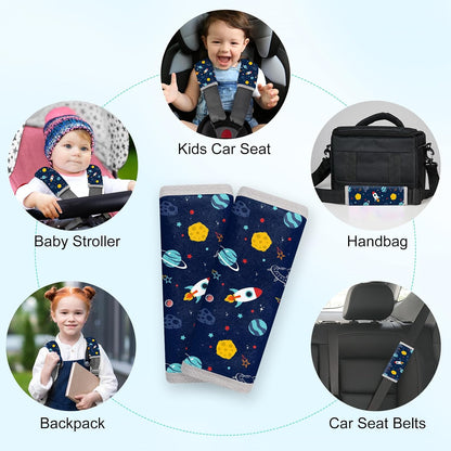Seat Belt Cover Pad for Baby, Soft Seatbelt Cushion Covers for Kids 2Pcs Car Seat Strap Shoulder Pads for All Car Seats, Stroller, High Chair,Blue Dinosaur