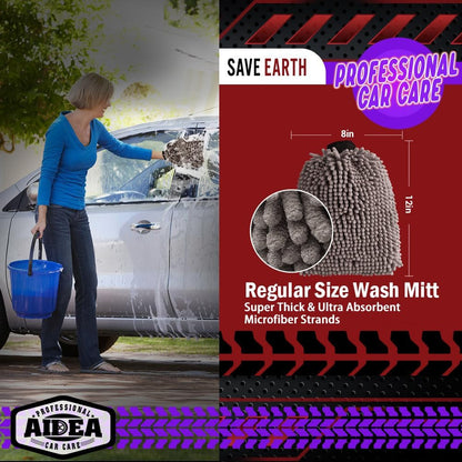 AIDEA Car Wash Mitt Microfiber, 1PK-Scratch-Free& Lint-Free, Premium Chenille Microfiber Mitt Car Wash Brush-Green Regular Size (7.12''X10.14'')